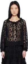 Anna Sui Black Shadow Blossom Elastic Lace Blouse In Black