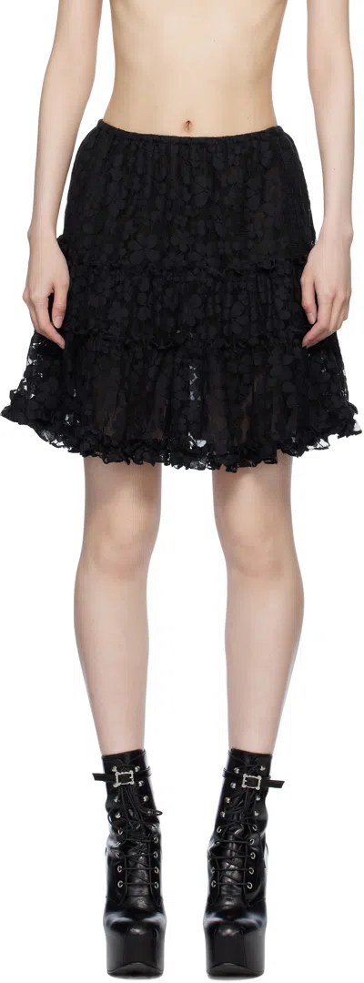 Anna Sui Black Shadow Blossom Tiered Petticoat Miniskirt