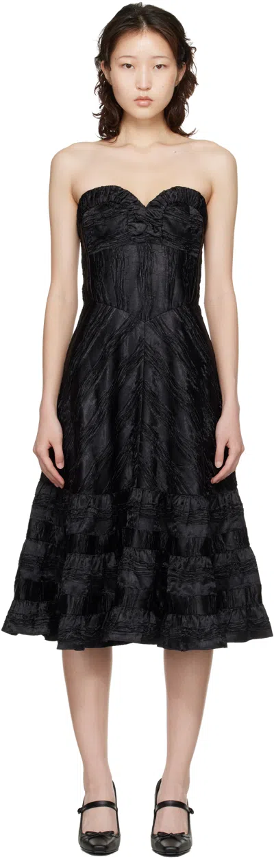 Anna Sui Black Strapless Sweetheart Midi Dress