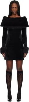 Anna Sui Black Stretch Velour Minidress In Black