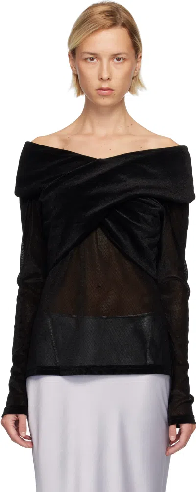 Anna Sui Black Velvet Mesh Off The Shoulder Top In Multi
