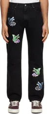 Anna Sui Black Washed Patchwork Jeans In Washed Black