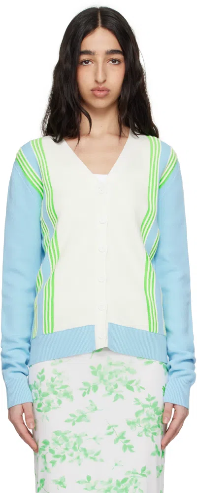 Anna Sui Blue & White Amalfi Knit Cardigan In Blue Multi