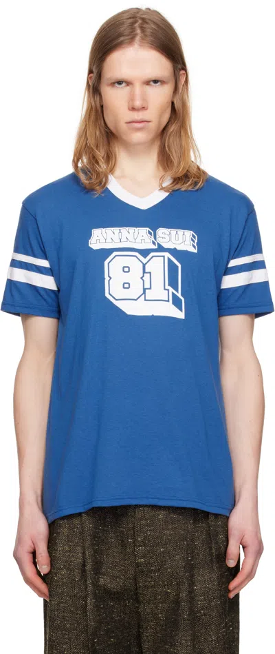 Anna Sui Blue & White '' Logo T-shirt In Royal/white