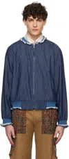 Anna Sui Blue Baseball Denim Bomber Jacket In Denim