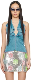 Anna Sui Blue Ruffle Camisole In Aqua