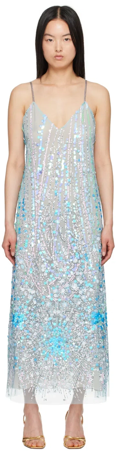Anna Sui Blue Sequinned Maxi Dress In Turquoise Multi