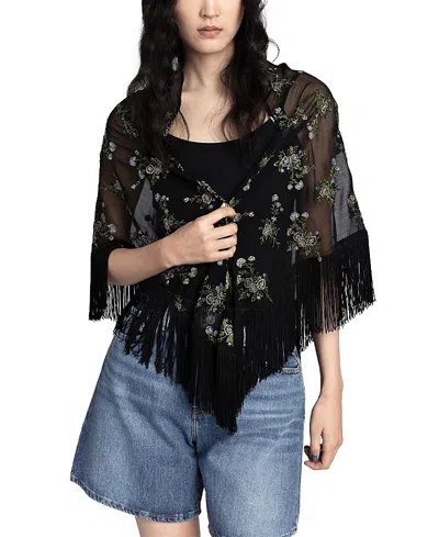 Anna Sui Bluebell Embroidered Chiffon Fringe Shawl In Multi