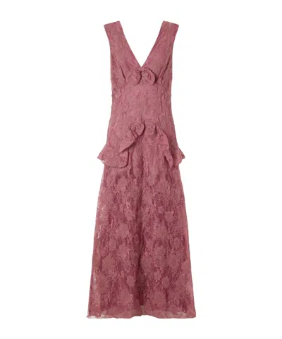 Anna Sui Bow-detail Lace-embroidered Midi Dress In Pink