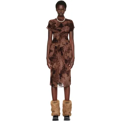 Anna Sui Brown Dahlia Tulle Knit Midi Dress In Chocolate