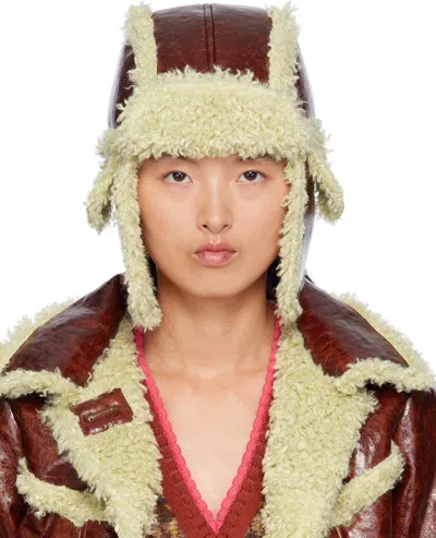 Anna Sui Brown Faux-leather Curly Aviator Hat In Tobacco Multi