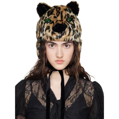Anna Sui Brown Leopard Hat In Honey Multi