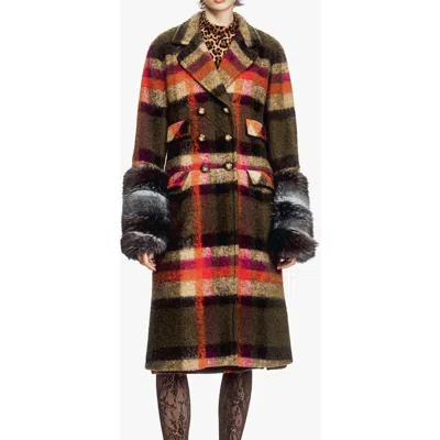 Anna Sui Brushed Wool Plaid And Charcoal Faux Fur In Autumn Multi