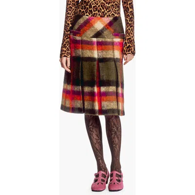 Anna Sui Brushed Wool Plaid Pleated Skirt In Autumn Multi