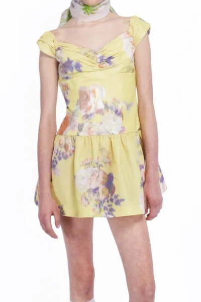 Anna Sui Cabbage Rose Taffeta Sweetheart  Dress In Yellow
