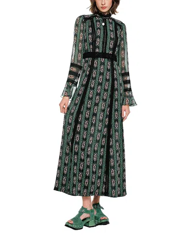 Anna Sui Cameo Stripe Print Maxi Dress In Green