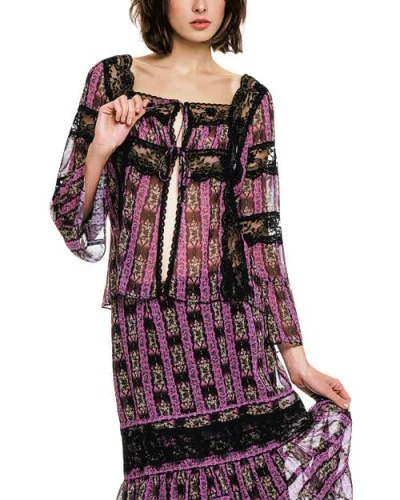 Anna Sui Cameo Stripe Print Tie Blouse In Purple