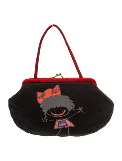Pre-owned Anna Sui Canvas Top Handle Bag In Black