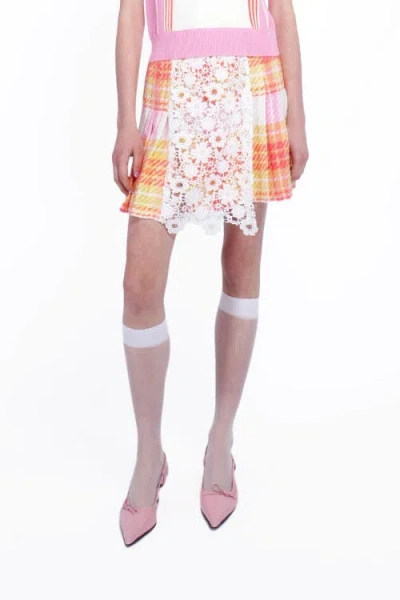 Anna Sui Capri Plaid Kilt Skirt In Lemon Multi