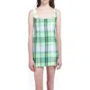 Anna Sui Capri Plaid Mini Dress In Lime Multi
