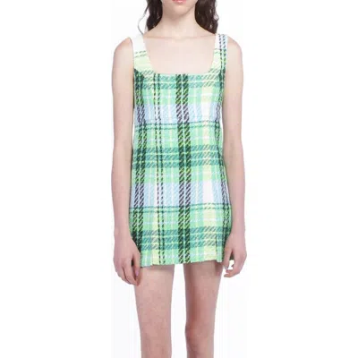 Anna Sui Capri Plaid Mini Dress In Lime Multi