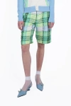 Anna Sui Capri Plaid Shorts In Lime Multi