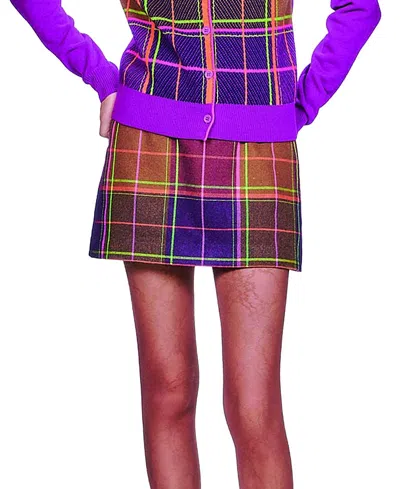 Anna Sui Caramel And Magenta Plaid Mini Skirt In Multi