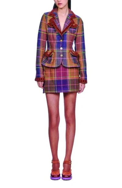 ANNA SUI ANNA SUI CARAMEL AND MAGENTA PLAID RIBBON JACKET