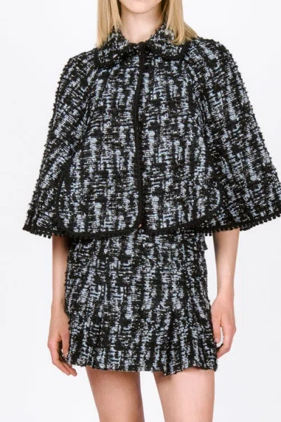 Anna Sui Cornflower Tweed Cape In Cornflower Multi