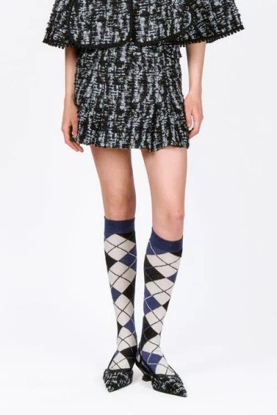 Anna Sui Cornflower Tweed Pleated Mini Skirt In Cornflower Multi
