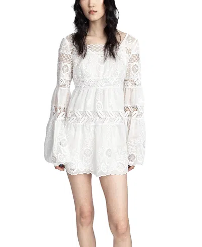 Anna Sui Cottage Rose Lace Mini Dress In White