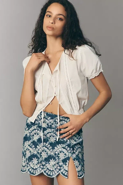 Anna Sui Cotton Scallop Mini Skirt In Blue