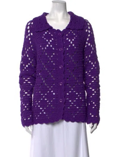 Pre-owned Anna Sui Crochet Lace Pattern Sweater In Purple