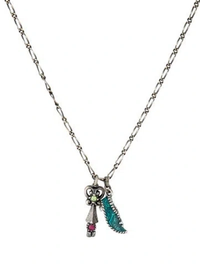 Pre-owned Anna Sui Crystal & Enamel Pendant Necklace, 17" In Multicolor