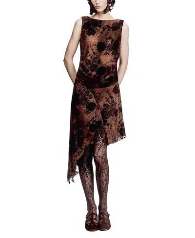 Anna Sui Dahlia Tulle Knit Asymmetrical Dress In Multi