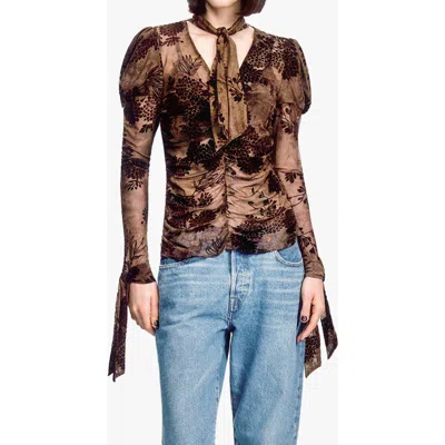 Anna Sui Dahlia Tulle Knit Long Sleeve Top In Multi