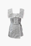 Anna Sui Daisy Embroidery On Gingham Romper In Black Multi