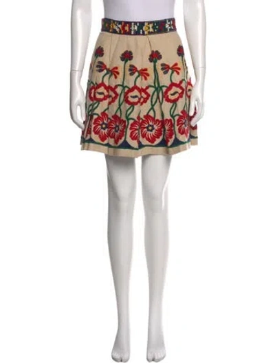 Pre-owned Anna Sui Embroidered Accent Mini Skirt In Neutral