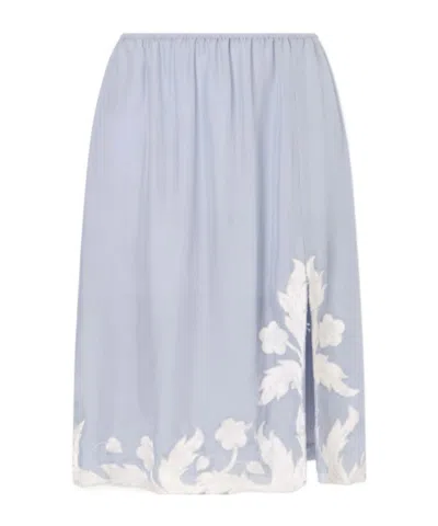 Anna Sui Embroidered Silk-satin Midi Skirt In Blue