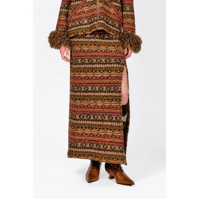 Anna Sui Fair Isle Fleece Maxi Skirt In Cinnamon Multi