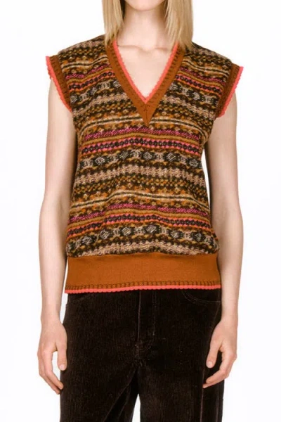 Anna Sui Fair Isle Fleece Vest In Cinnamon Multi