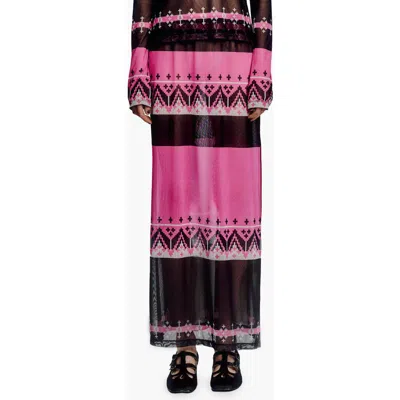 Anna Sui Fair Isle Mesh Skirt In Pink