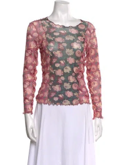 Pre-owned Anna Sui Floral Print Bateau Neckline Blouse In Pink