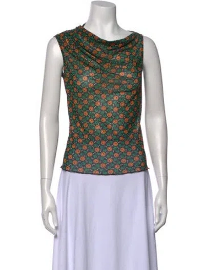Pre-owned Anna Sui Floral Print Cowl Neck Top W/ Tags In Black