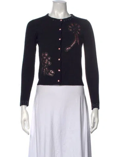 Pre-owned Anna Sui Floral Print Crew Neck Sweater In Black