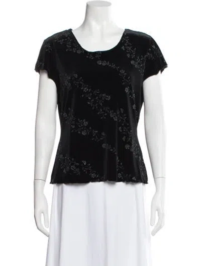 Pre-owned Anna Sui Floral Print Crew Neck Top In Black