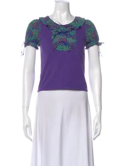 Pre-owned Anna Sui Floral Print Crew Neck Top In Purple