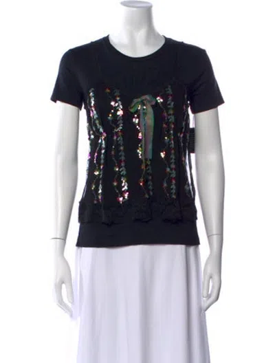 Pre-owned Anna Sui Floral Print Crew Neck T-shirt W/ Tags In Black