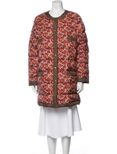 Pre-owned Anna Sui Floral Print Down Coat In Brown