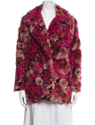 Pre-owned Anna Sui Floral Print Faux Fur Jacket In Pink
